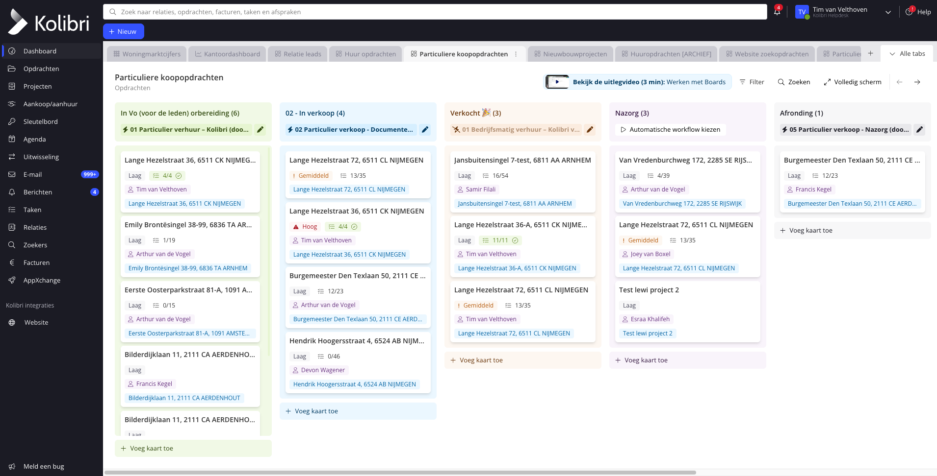 Kolibri CRM dashboard met overzicht van particuliere koopaanbiedingen